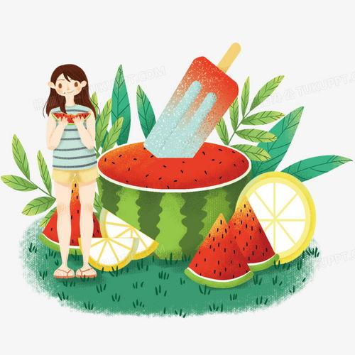 吃瓜女孩插画图